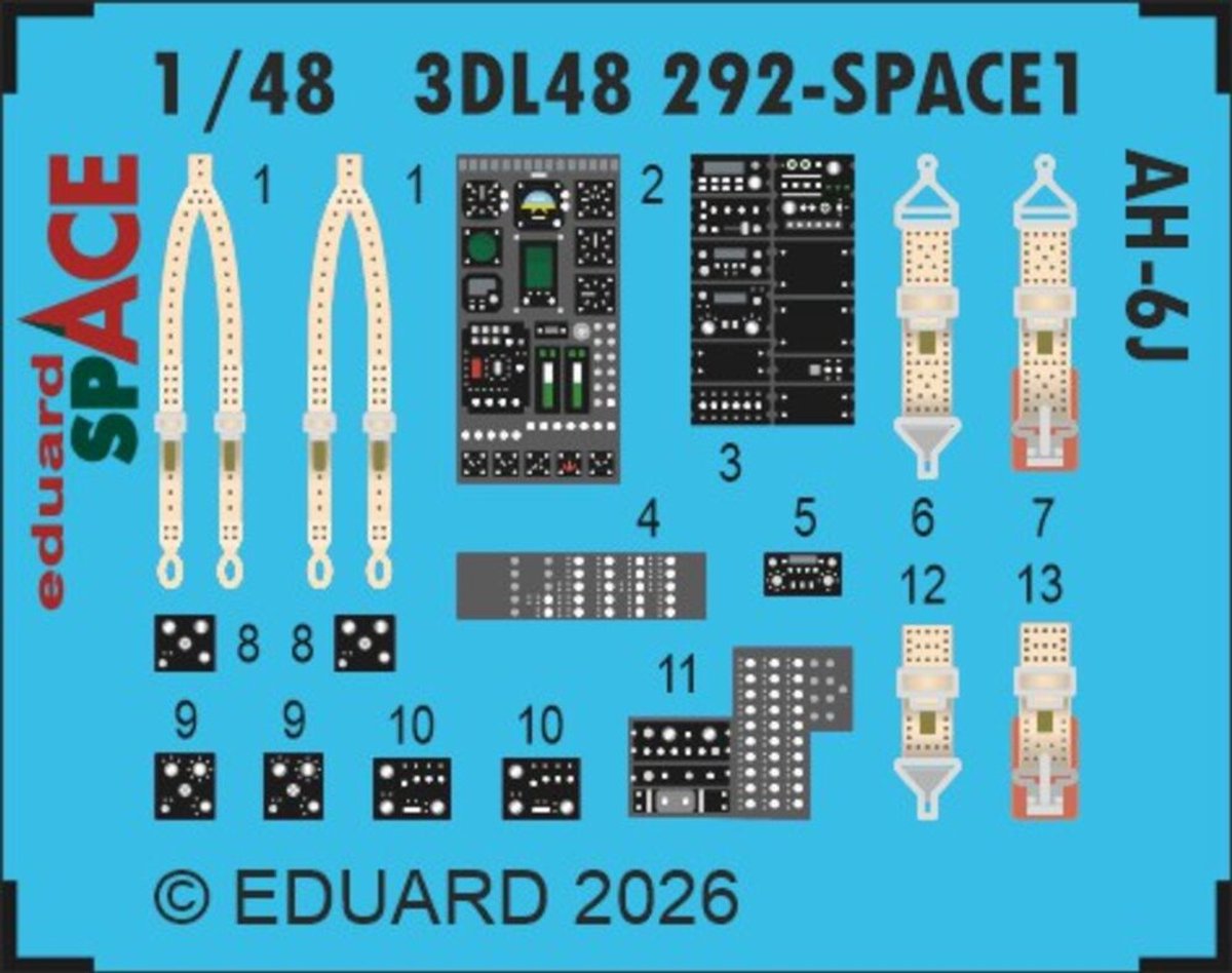 Eduard Modelbouwdecoratie - 3DL48292 Sp - Accessoires Set voor Hughes AH-6 J - Photo-etch
