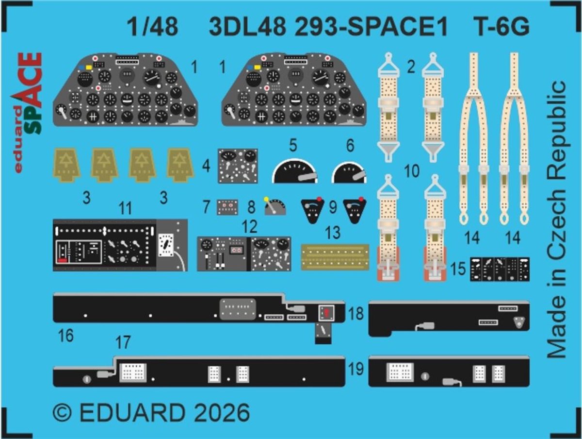 Eduard Modelbouwdecoratie - 3DL48293 Sp - Accessoires Set voor North American T-6 G Texan - Photo-etch