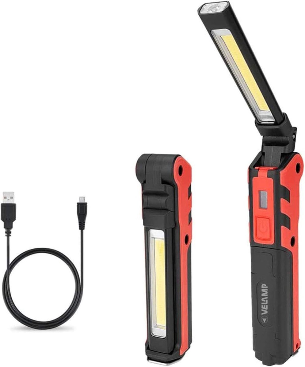 Militaire zaklamp - Rood - Oplaadbaar - 2-in-1 COB Werklamp en LED Zaklamp - Voor Klussen en Noodgebruik