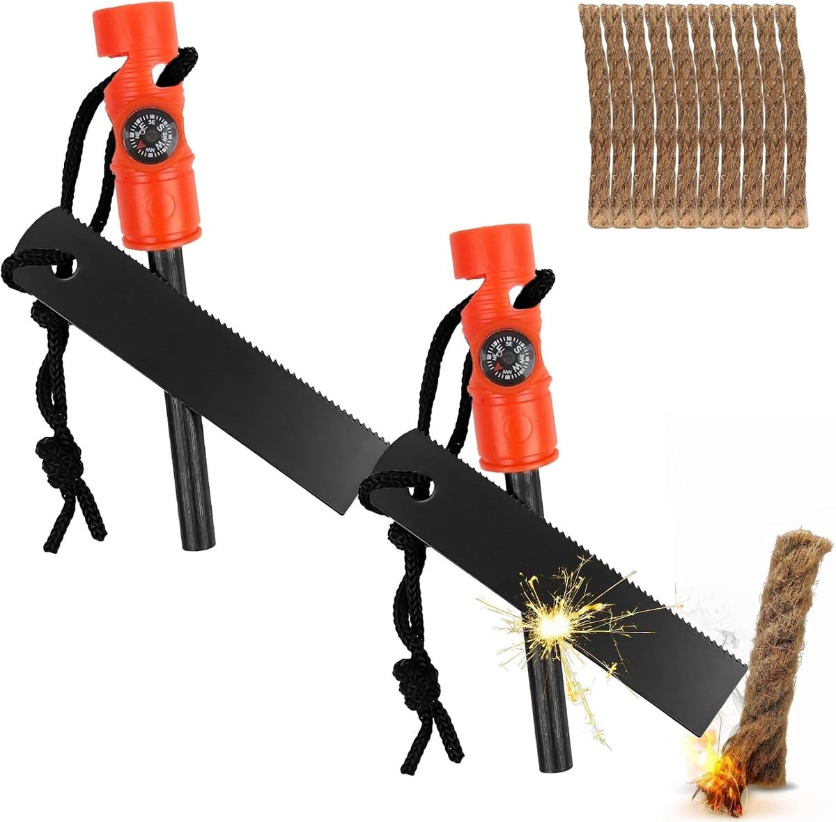 Vuurstarter - Oranje - 12,5 cm - Vuurstenen Set met Houten Handvat - Voor Survival en Outdoor Gebruik