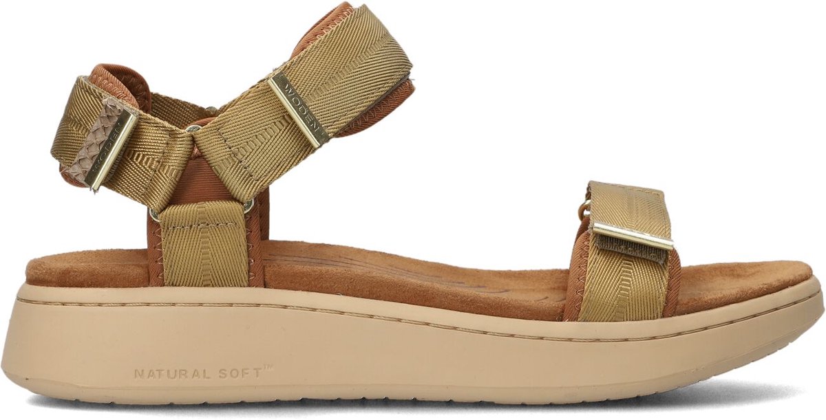 Woden Dames Platte sandalen - Line - Camel - Textiel - Plateauzool - Maat 42
