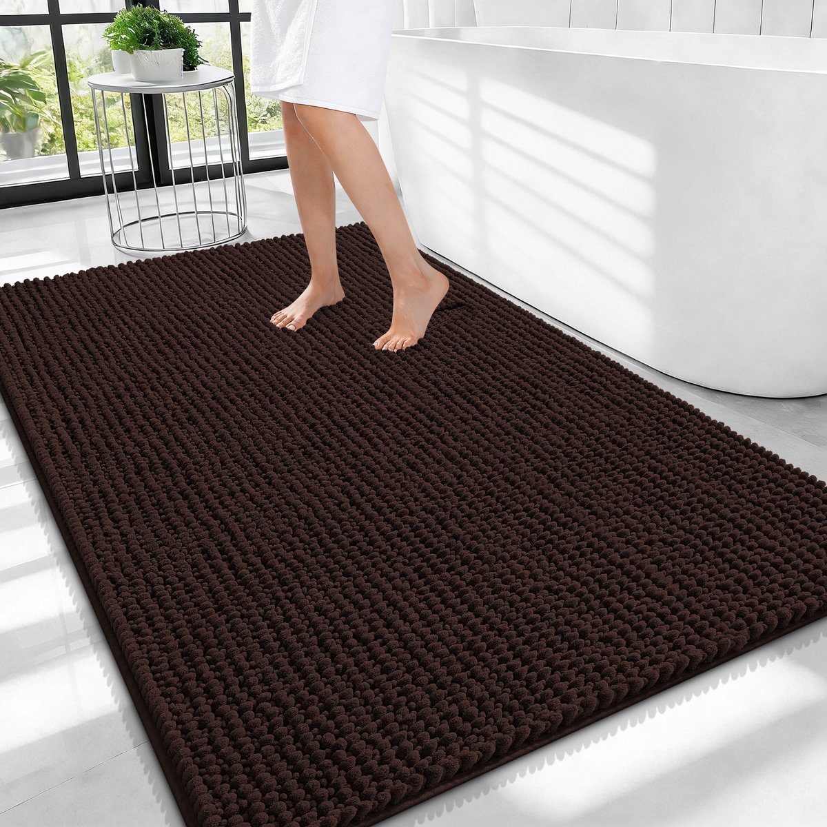 Olanly Badmat Antislip – Chenille Douchemat – Badmat Badkamer – Super Absorberend Deuropmat – Bruin – 82X102cm