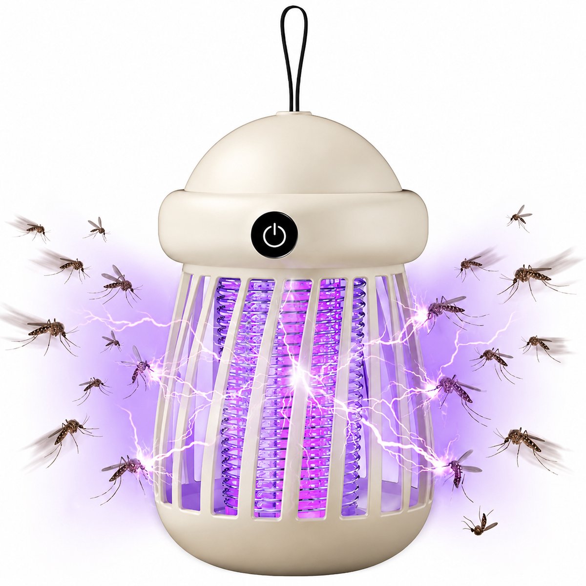 Elektrische insectenverdelger met USB-opladen – UV muggenlamp met veiligheidsrooster – draagbare insectenvanger voor binnen en camping – Beige