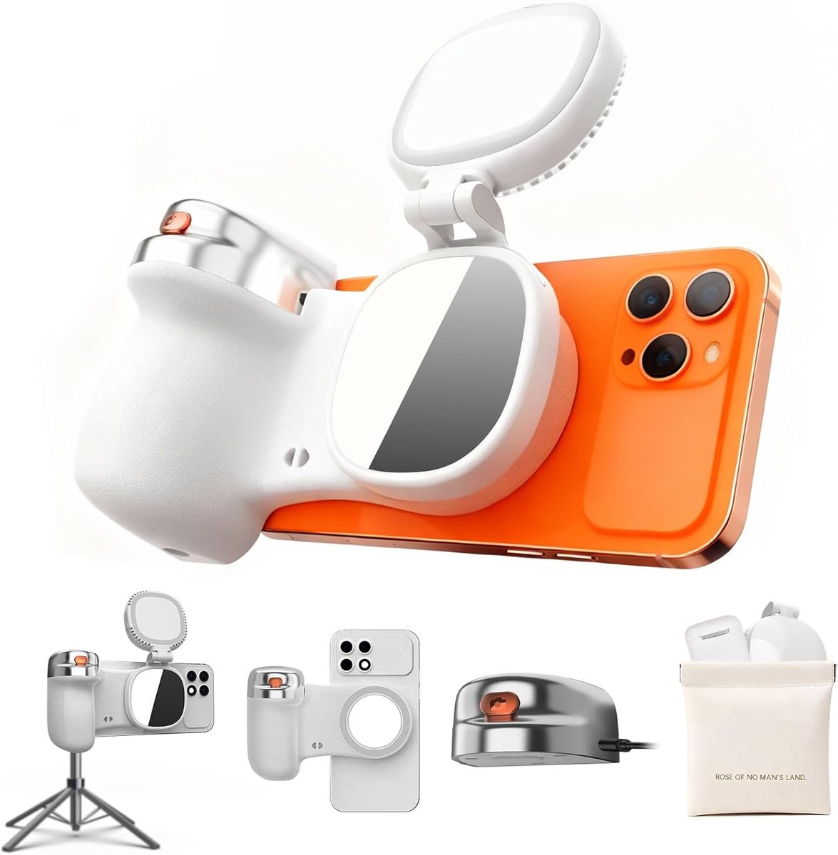 Magnetische Selfielamp en Telefoongreep met Afneembare Draadloze Sluiterknop, Ergonomische Grip voor Foto's, Geschikt voor iPhone en Android, Ondersteunt de Standaardcamera, Statiefbevestiging, Draagbare Creatorkit