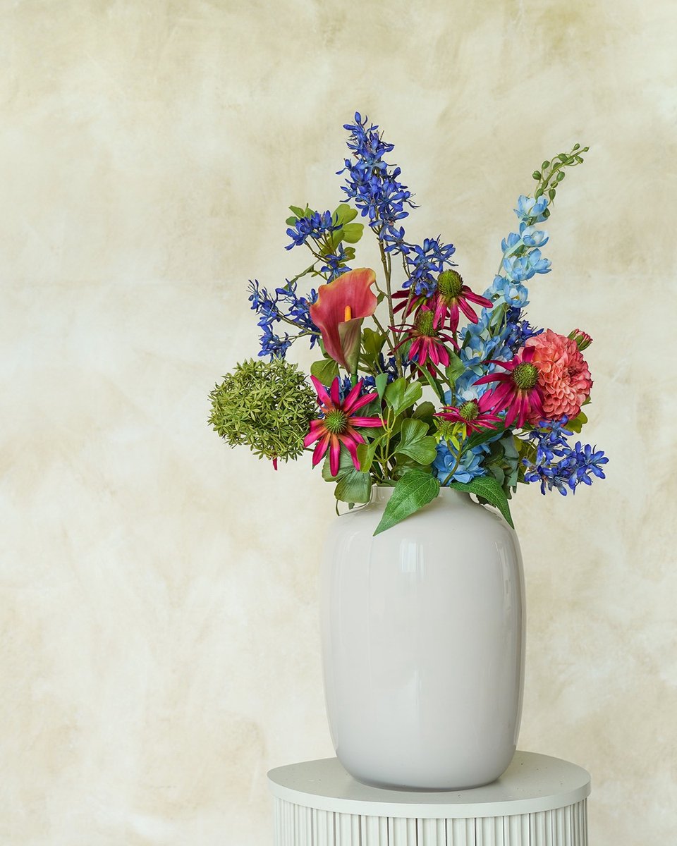 Fan of Flowers Rubi - Zijden Boeket Bloemen - Kunstbloemen Veldboeket - Dieprood, Burgundy & Blauw - 75 cm - Real-Touch Nepbloemen