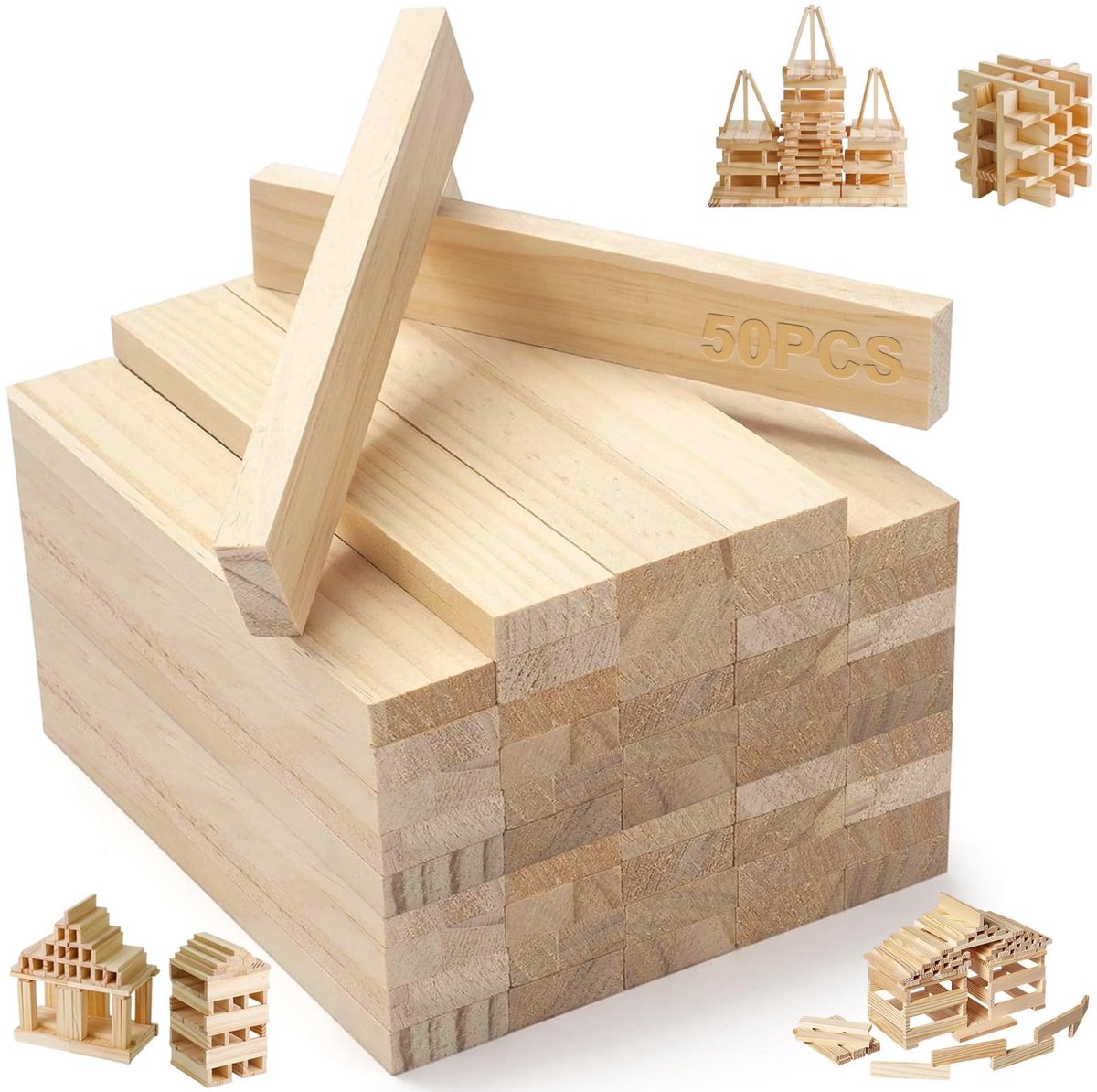 Solidchoice - Set van 50 Houten Latten voor Knutselen en Modelbouw
