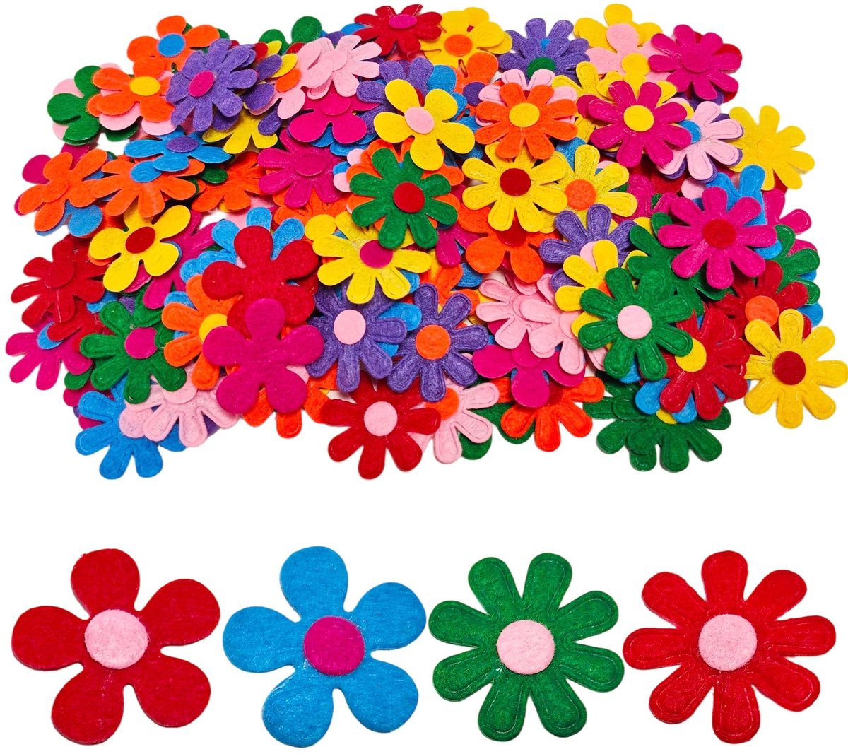 Solidchoice - Set van 200 Kleurrijke Vilten Bloemen voor Creatieve Projecten