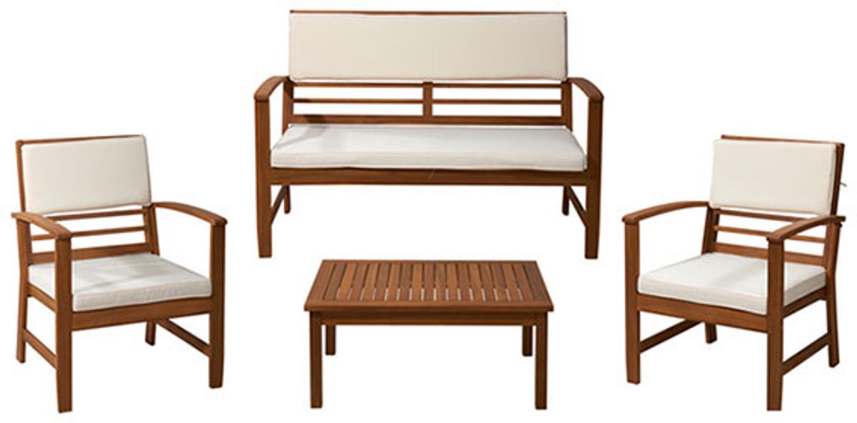 Tuinset - Progarden - 4-delig - Acaciahout - Wit - Inclusief kussens