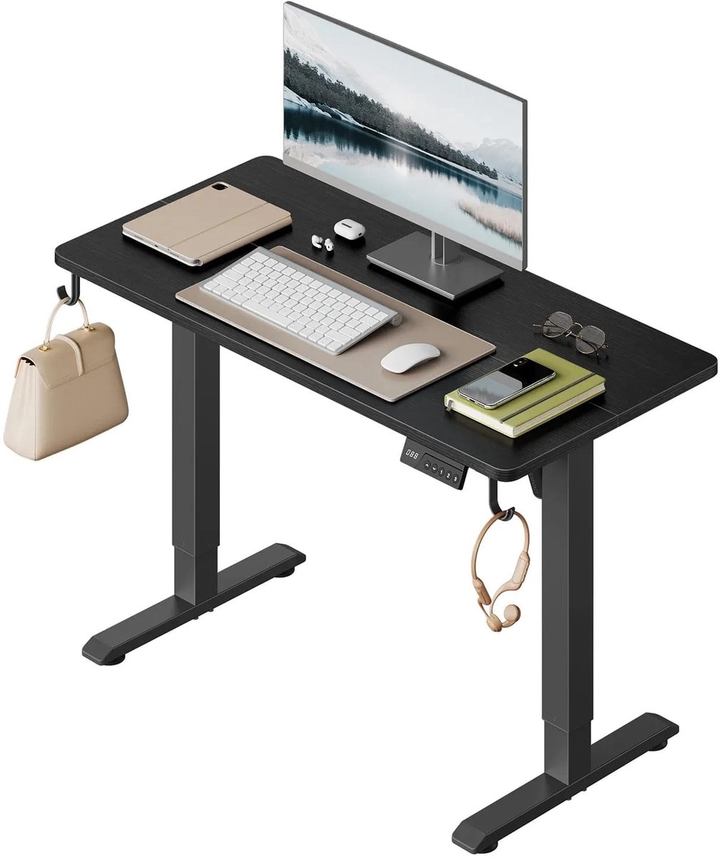 Elektrisch Verstelbaar Bureau 100x48cm Zwart - Zit-Sta Tafel met 3 Geheugenposities en Veiligheidssysteem