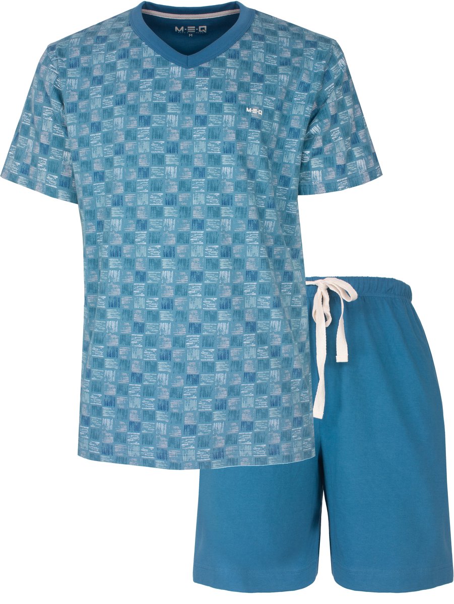 MEQ Heren Shortama - V-hals - Korte Mouwen - Aqua Blauw - Maat S