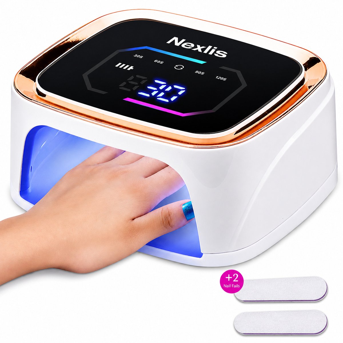 Nexlis UV Lamp Gelnagels - Professionele Nagellamp LED UV voor Gellak - Draadloos - Reflecterende binnenkant - Nagel Lamp voor Gel Nagellak met Timer - Nageldroger - Wit Goud