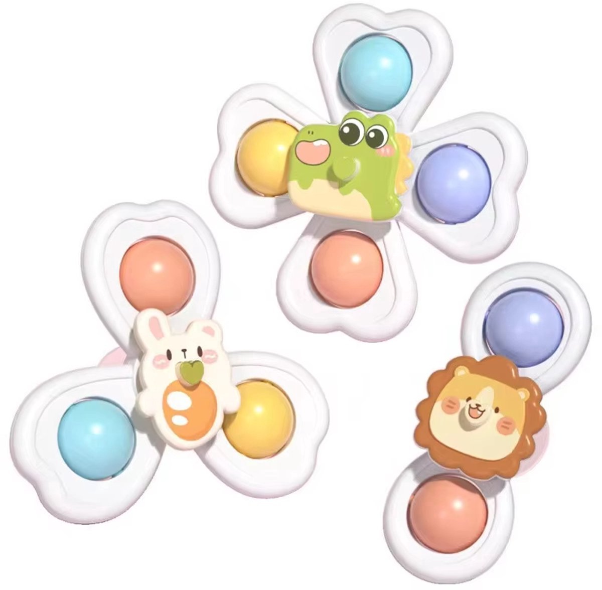 Casalora Baby Speelgoed – Draaispeelgoed met Zuignap – Badspeelgoed – Crocodile, Leeuw & Konijn Draaispeelgoed – Sensorisch Fidget Speelgoed voor 6–18 Maanden