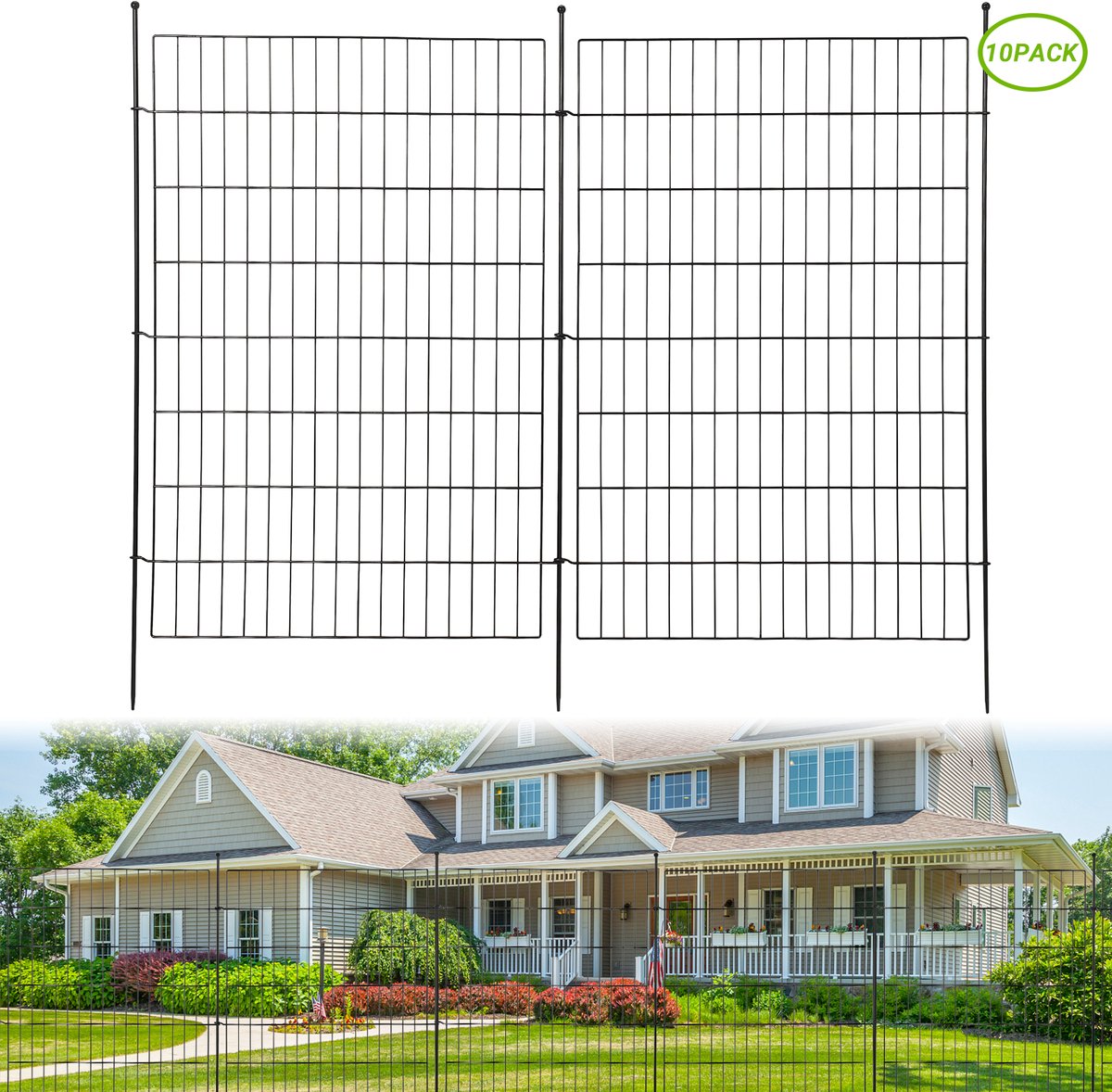 Tuinhek 10 Panelen - 101cmHx74cmB - Decoratief Metaal Tuinhek - Roestvrij - Dierenbarrière - Tijdelijk Hondenhek - Inclusief Grondpalen En Hamer - Voor Tuin Terras