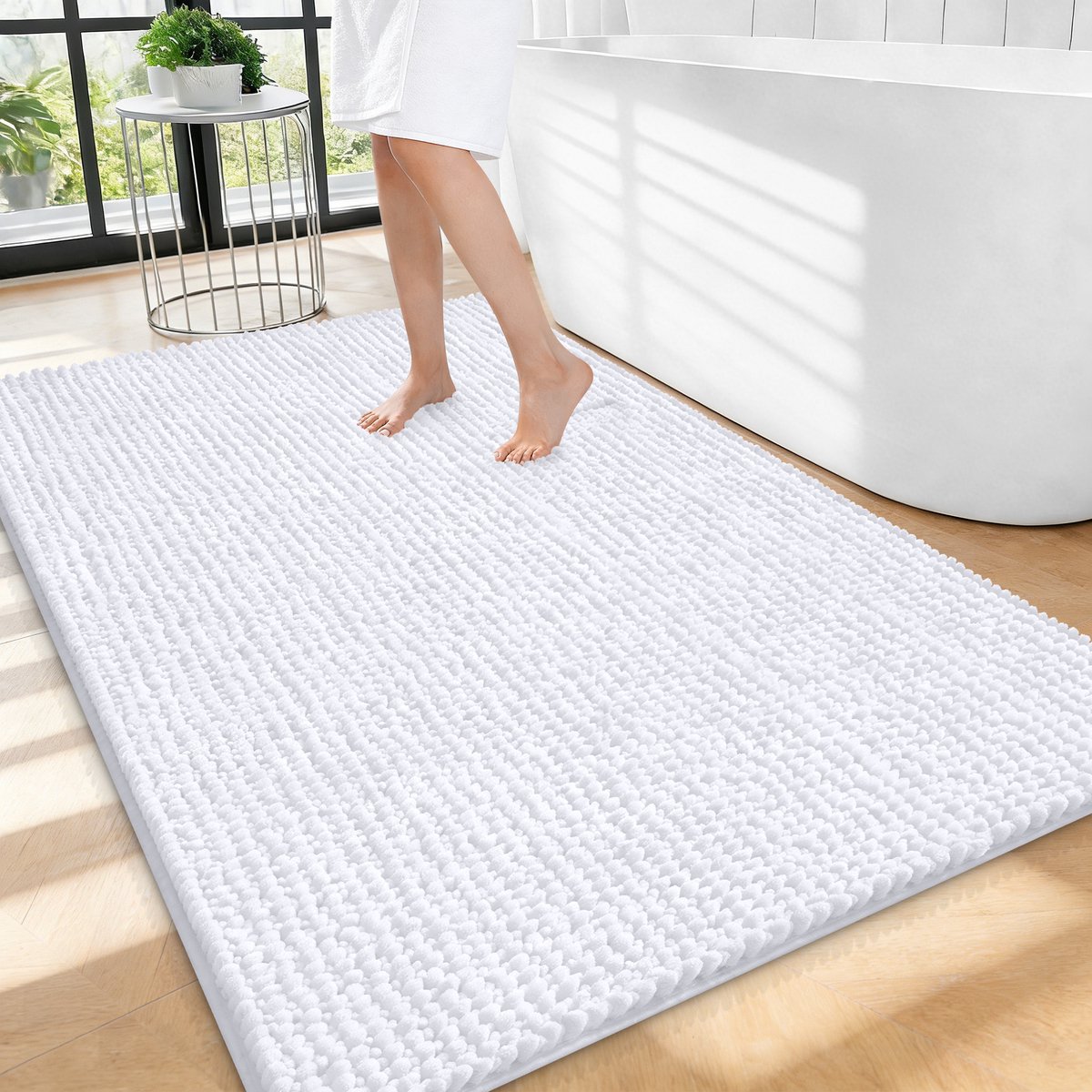 Olanly Badmat Antislip – Chenille Douchemat – Badmat Badkamer – Super Absorberend Deuropmat – Wit – 82X102cm