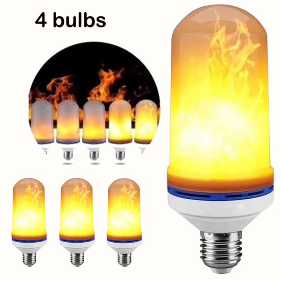4 stuks E27 LED-lampen met vlameffect - 4 standen flikkerende vuursimulatie voor thuis, tuin, feest, bar, festival en buitendecoratie — afbeelding 2