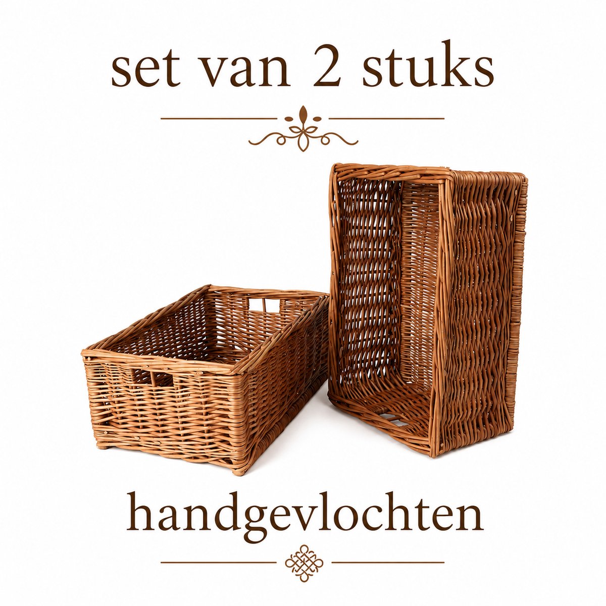 TheWickerStories - Set van 2 Rieten Manden - Opbergmand voor Kast en Plank - Decoratief en Praktisch