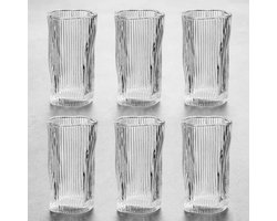 Bricard Ronda Lines Longdrinkglazen - Set van 6 - Geribbeld Glas - Waterglas