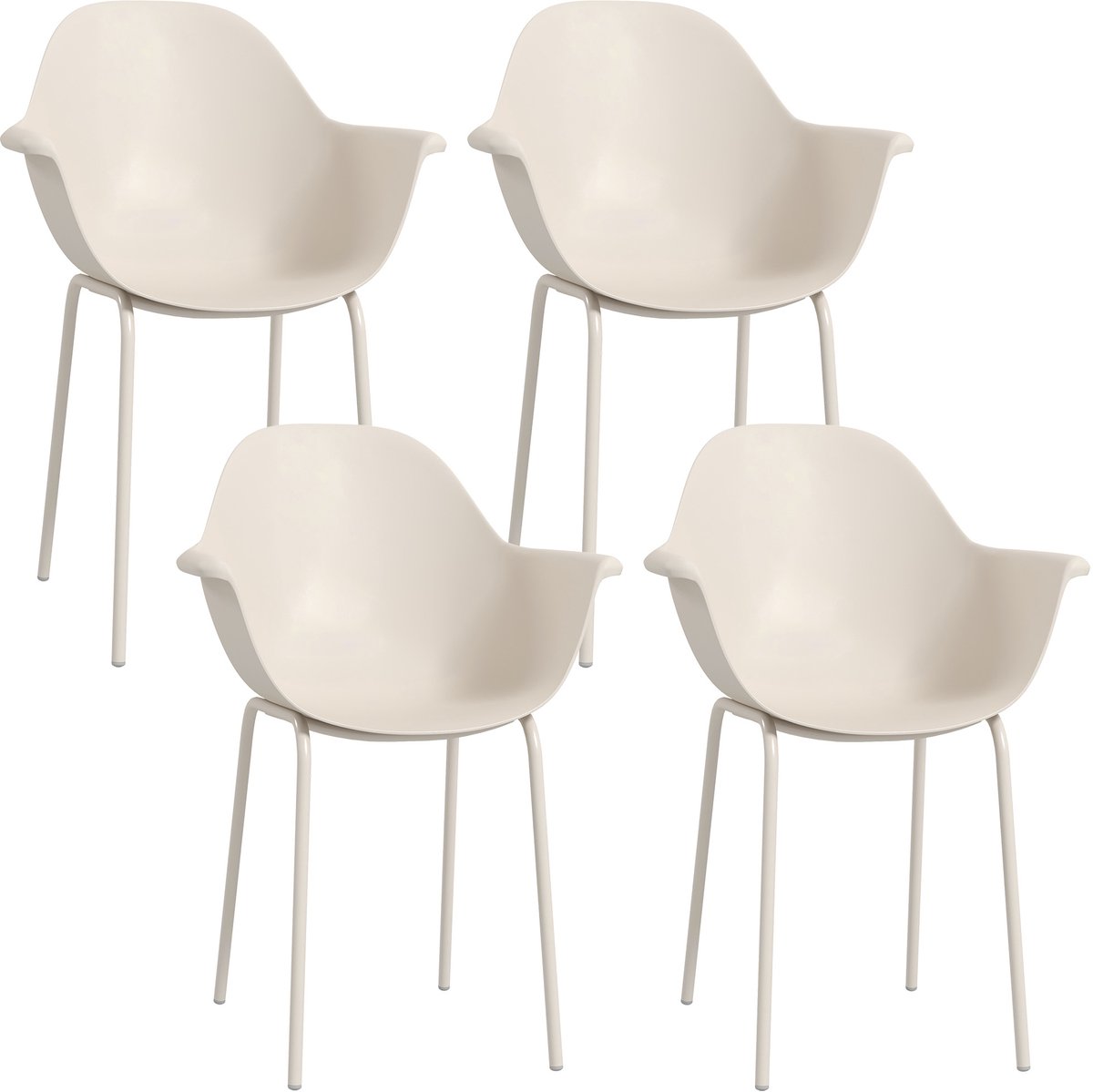 4 tuinstoelen - stapelbare stoelen - rugsteun - handlenen - melkviet