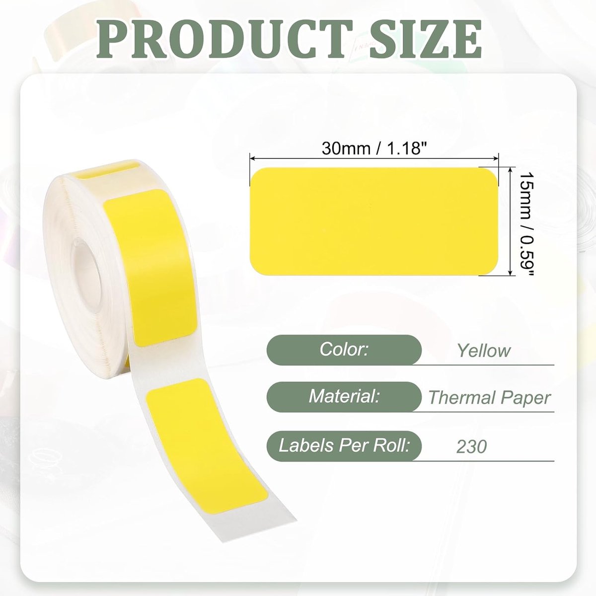Twee pakken thermische etiketten, 1,2 x 0,6 inch zelfklevend printpapier, navulverpakking, 230 vellen per rol, Geschikt voor naamlabels, barcodes en adreslabels, geel.