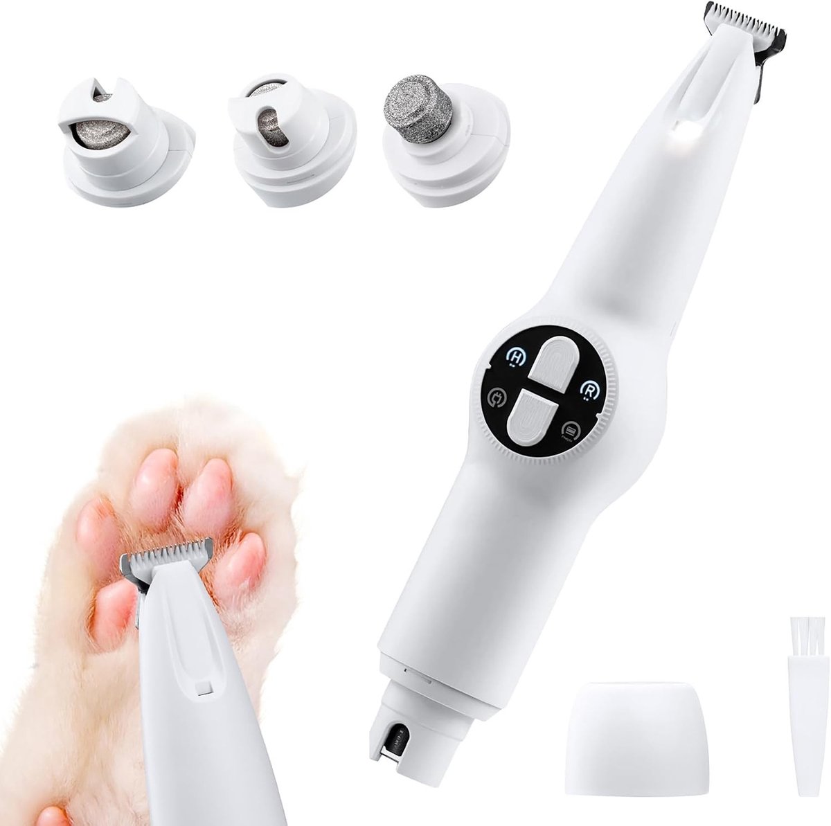 Hondentondeuse voor dikke vacht - Wit - 18 mm Micro Precision Messen - Draadloze 2-in-1 Trimmer en Nagelschuurmachine - Voor Honden en Katten