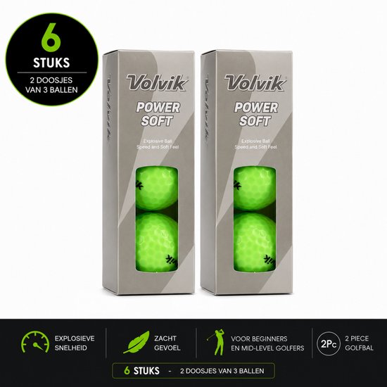 Volvik Power Soft Golfballen 6 Stuks - 2-Piece - Neon Groen - Explosieve Balsnelheid - Zacht Gevoel - Golfballen voor Beginners & Mid-Level Golfers - Golfballen van Volvik — afbeelding 2