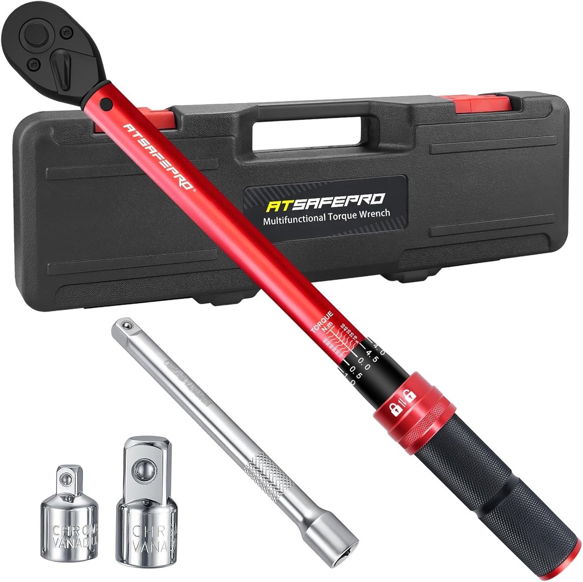 Momentsleutel voor auto - Zilver - 29 cm - 3/8 Inch Aandrijving Met Verlengstuk en Adapter - Voor Auto's en Fietsen