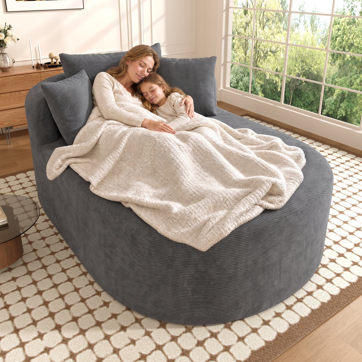 MIVRAY Relaxfauteuil 170 x 112,5 x 83 Cm - Extra Diepe Zitting Van 122 Cm - Voor Woonkamer En Relaxhoek - Cordstof - Donkergrijs
