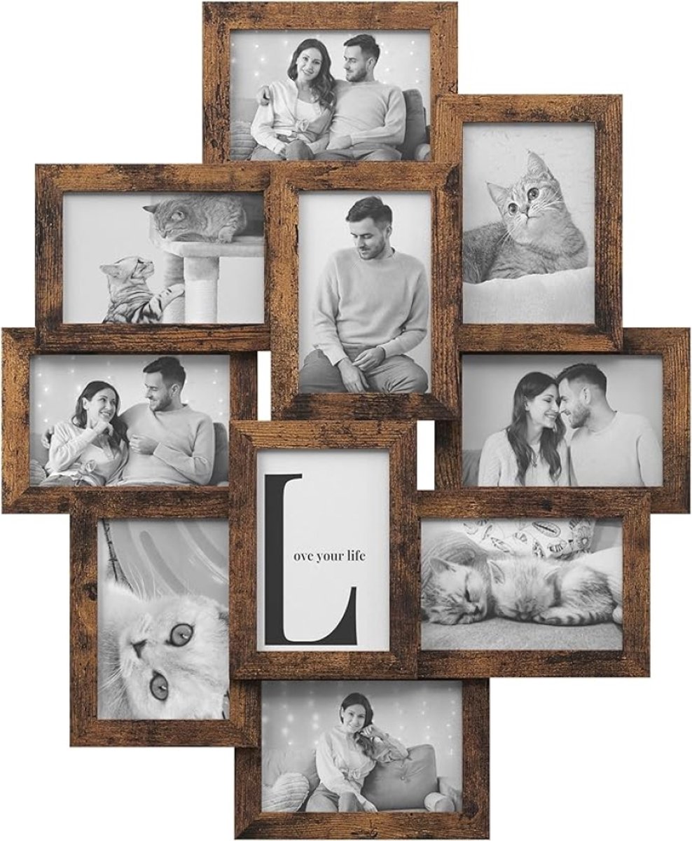 Fotolijst Collage voor 10 Foto's 10x15 cm - MDF Fotowand Decoratie -Hangende Fotolijsten Set voor Woonkamer Kantoor Slaapkamer