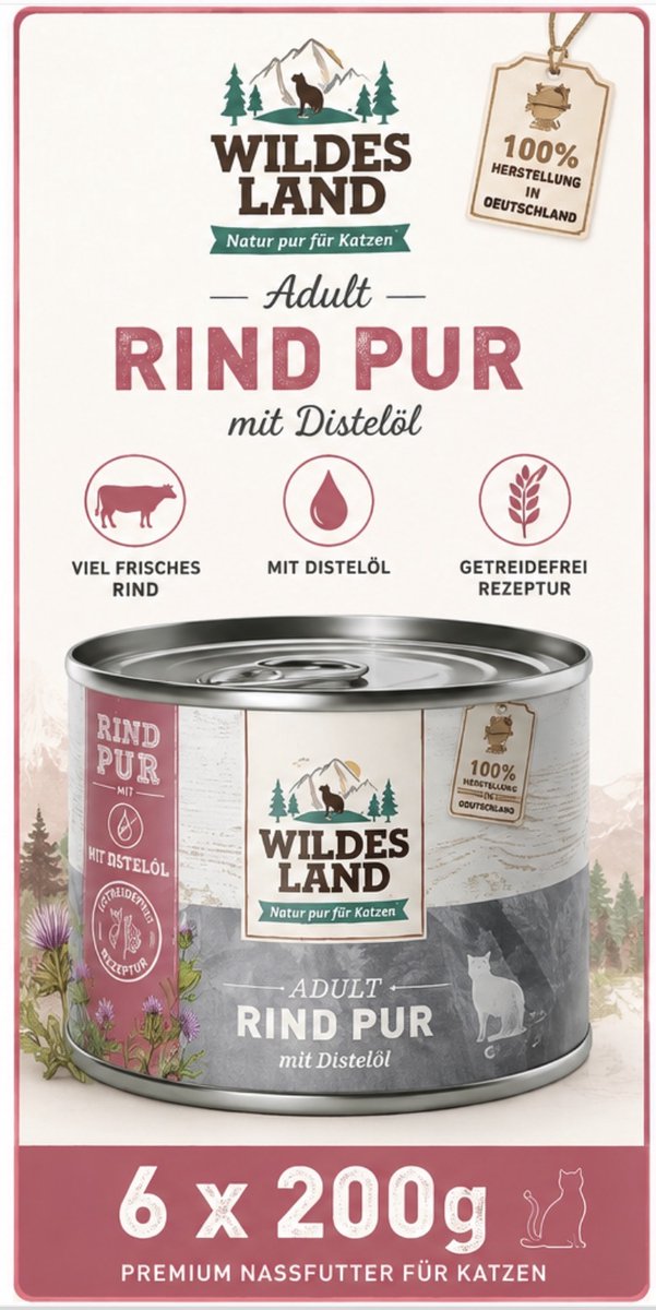 Wildes Land Wildes Land Cat Can Puur Rund met Saffloerolie - 6 x 200 g