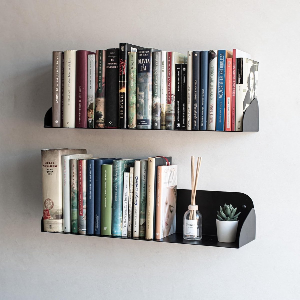Verticale onzichtbare boekenkast - Zwart - 60 x 16 cm - Metalen wandplank - Voor woonkamer, slaapkamer en keuken