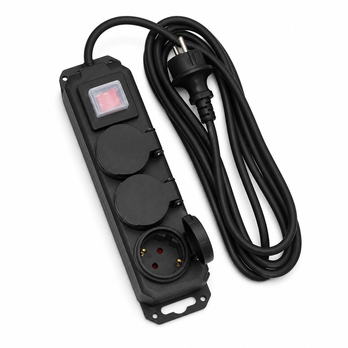 Stekkerdoos IP44 - 3-voudig - 3 Meter - Schakelaar - 3680 W - Zwart