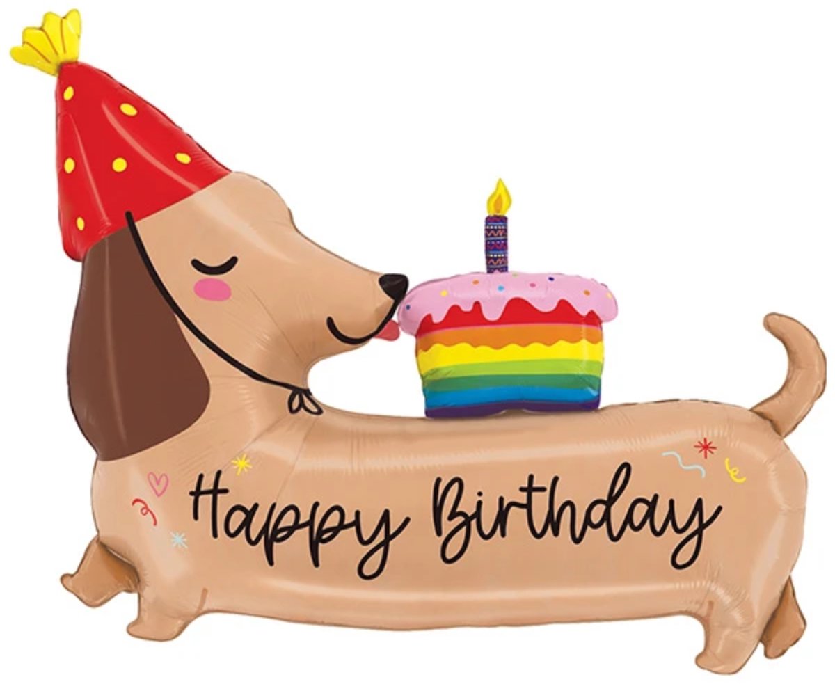 Folieballon - Happy Birthday Teckel - 109 cm - Helium- en Luchtvulling