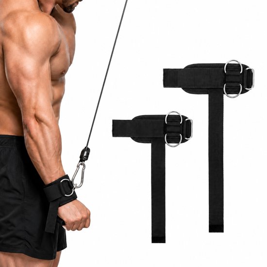 Consumerce® 2-in-1 Fitness Lifting Straps D-Ring Cuffs - Pols Cuff - Gym Accessoires - Enkel Cable Hooks - Kickback Ankle Strap