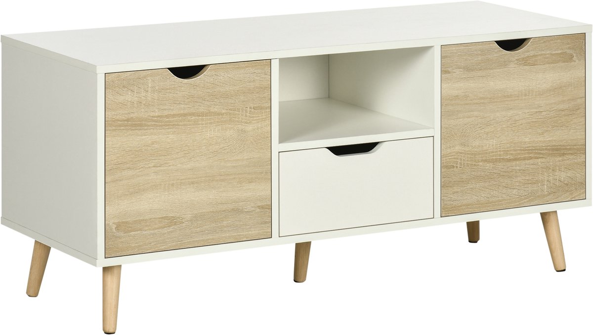 TV-meubel - tv-kast - lowboard - opbergmeubel op voet met 2 houten kasten - 110 x 40 x 50 cm - wit