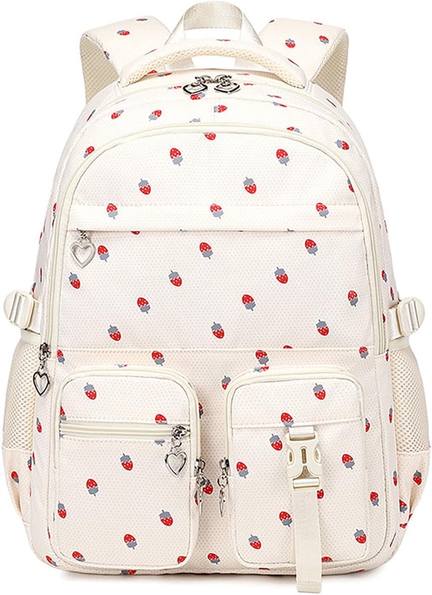 KZQ Grote Duurzame Kinderrugzak Schooltas Beige Voor Basis En Middelbare School
