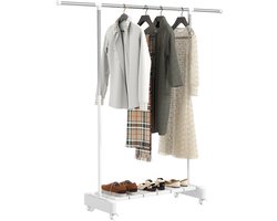 Wasrek - Uitschuifbaar - Met wielen en rem - Met schoenenplank - Roestvrijstalen frame - Wit