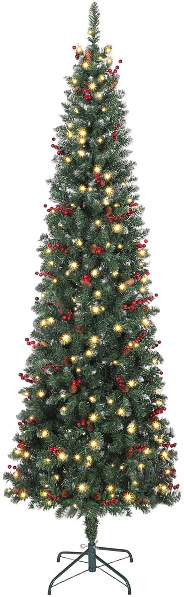 ITRONIQ Luxe Kunstkerstboom 180 cm Met Verlichting - Smalle Kerstboom Met 200 LED - Besneeuwd & Voorgedecoreerd - Groen