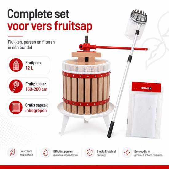 HOME It® Fruitpers Set 12L + Telescopische Fruitplukker 150-260 cm & Gratis Sapzak - Voor Sap & Cider van home-it — afbeelding 2