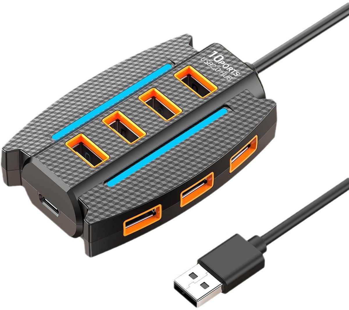 casalora – 10 Port USB 2.0 Hub mit 1,2 m Kabel – USB Verteiler mit Stromversorgung – Mehrfach USB Adapter für PC, Laptop, Gaming & Geräte – Zwart