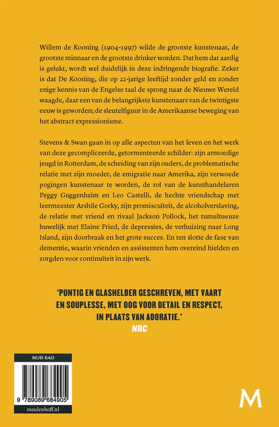 Boek 'De Kooning, een Amerikaanse meester' met tekst over het leven en werk van de kunstenaar Willem de Kooning.