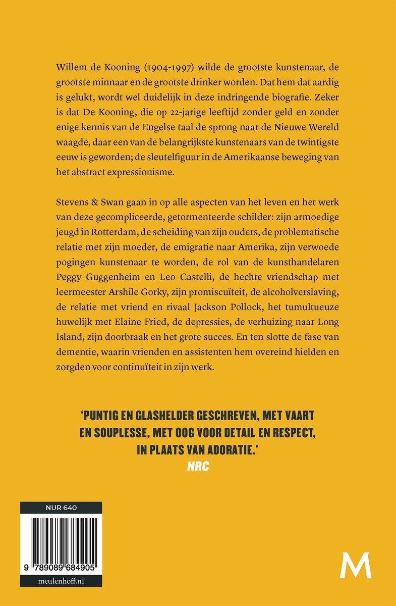 Boek 'De Kooning, een Amerikaanse meester' met tekst over het leven en werk van de kunstenaar Willem de Kooning.