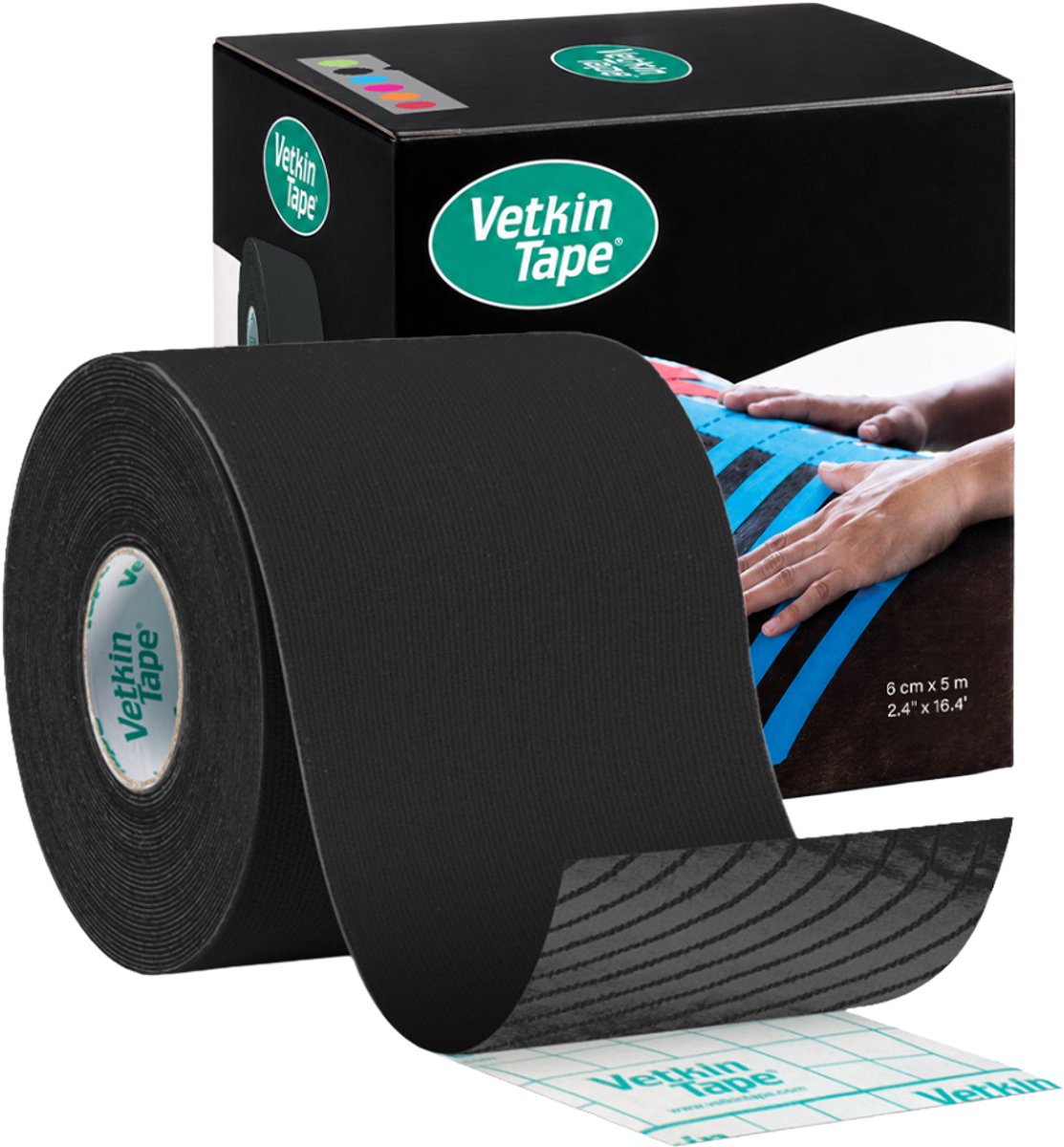 VetkinTape® - Zwart - Kinesiotape - Voor paarden en andere dieren - 6cm x 5m