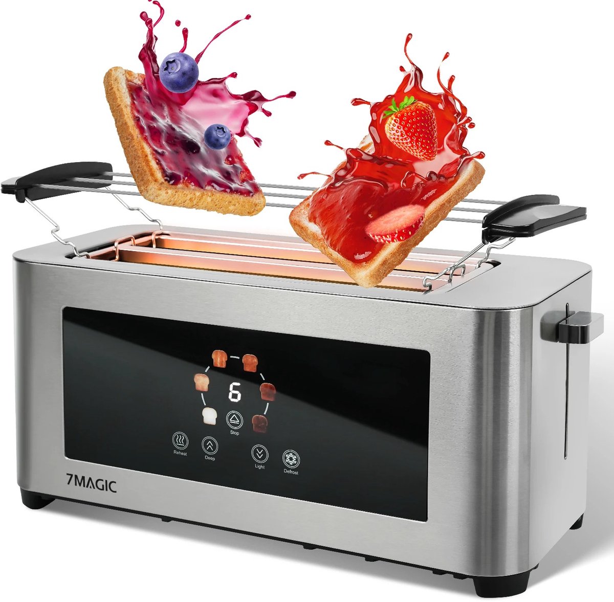 Lamor Broodrooster - Toaster - Broodroosters - Rooster - 6 bruiningsniveaus - Digitale display - 1400 W - 330 V - Ontdooifunctie