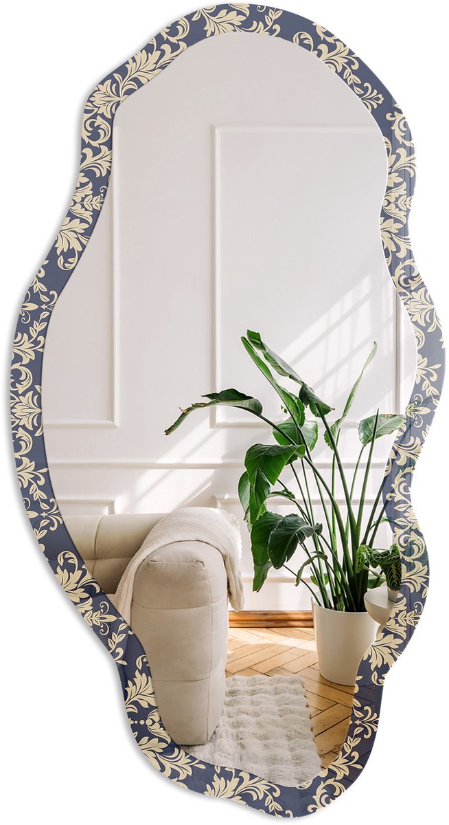 Coloray Klassiek Ornament Spiegel - Marine Stijlvolle Wandspiegel - Organische Spiegel - Woonkamer - Klassiek - 45x90 cm - Totale afmeting 52x97 cm