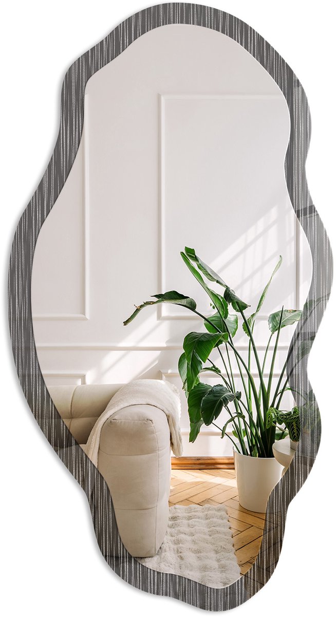 Coloray Donkere Strepen Spiegel - Zwart Moderne Rechthoekige Wandspiegel - Organische Spiegel - Slaapkamer, Woonkamer, Kantoor - Minimalistisch - 45x90 cm - Totale afmeting 52x97 cm