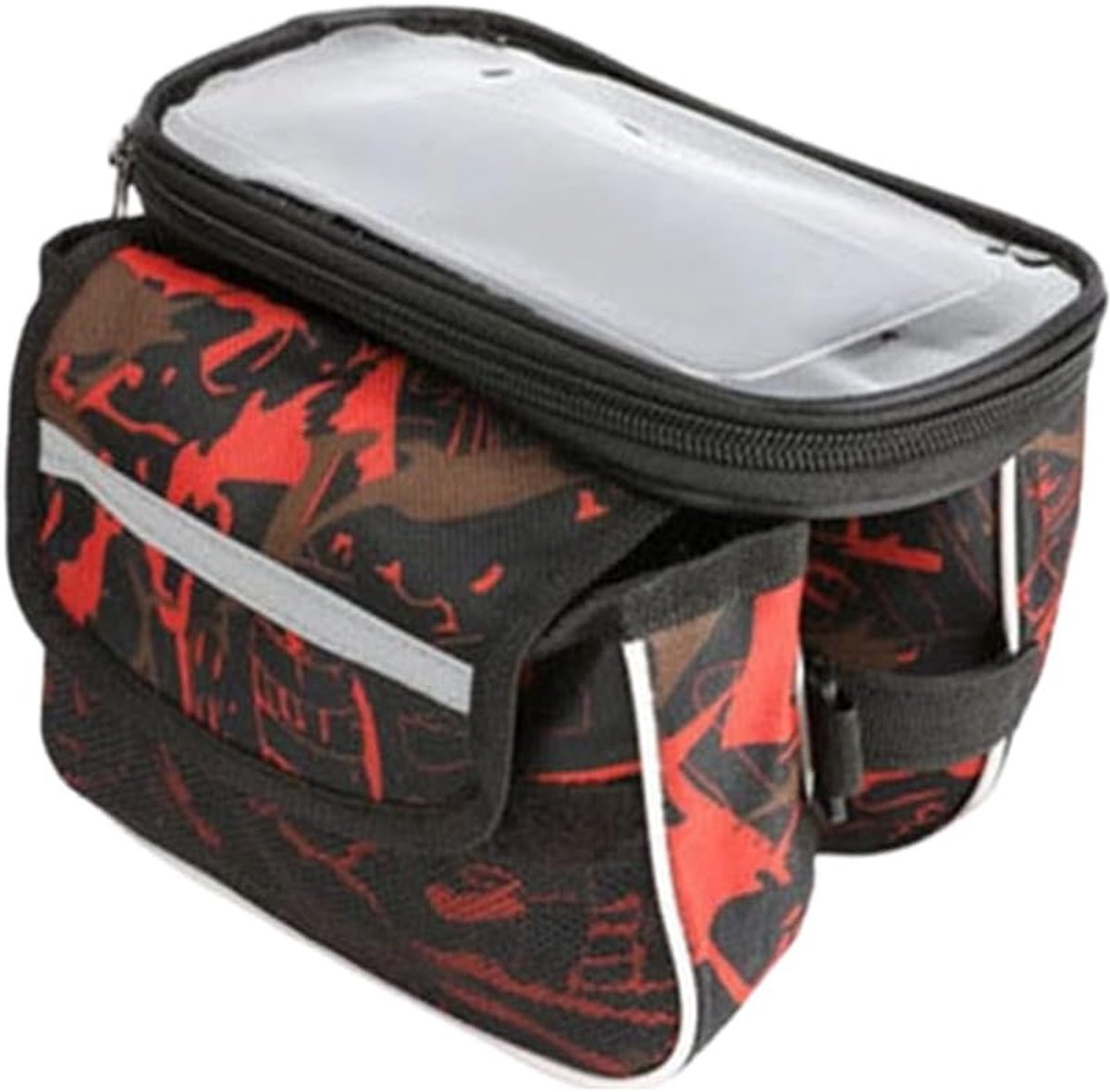 Fietstas - Afneembare Fietstas met Smartphone Houder - Waterdichte Tas - Touchscreen - Met bandjes - waterdicht telefoonhouder tasje voor e-bike - MTB - Frametas racefiets - Telefoon Fiets Tas - Bovenbuis - Fietstas frame - Camouflage rood