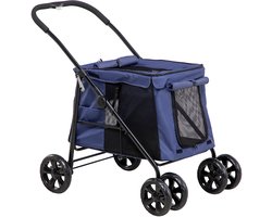 Hondentrolley inclusief kussen - 3 zijvakken - opvouwbaar - hondenkar - 102 cm x 62 cm x 105 cm - blauw