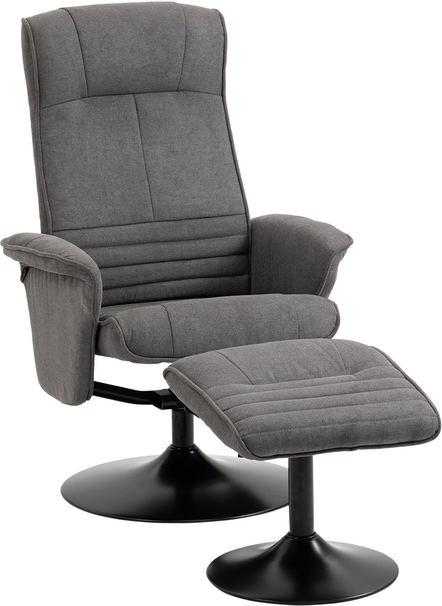 Ligstoel met voetenbank - verstelbare rugleuning - 69 cm x 71 cm x 104 cm - donkergrijs + zwart