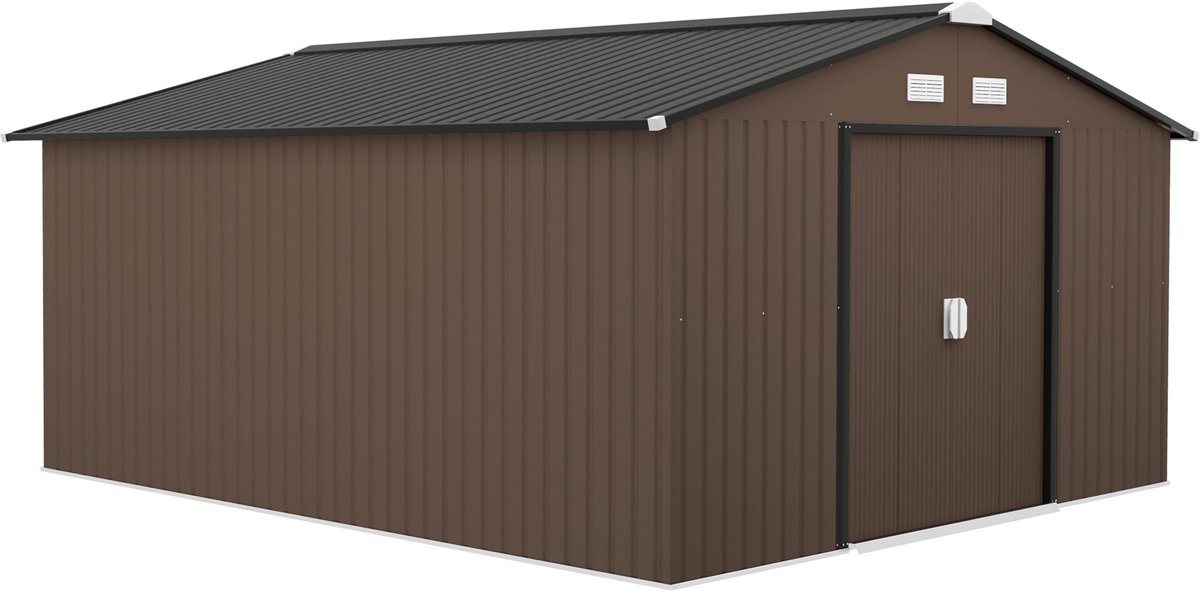 Gereedschapsschuur - weerbestendig tuinhuis voor tuingereedschap - met ventilatieramen - schuifdeuren - staal - bruin