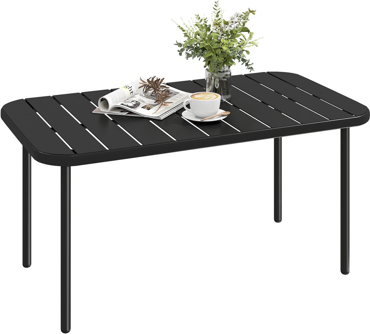 Rechthoekig bijzettafeltje - balkontafel van staal - gemakkelijk schoon te maken - voor balkon - tuin - terras - veranda - 90x50x43 cm - zwart